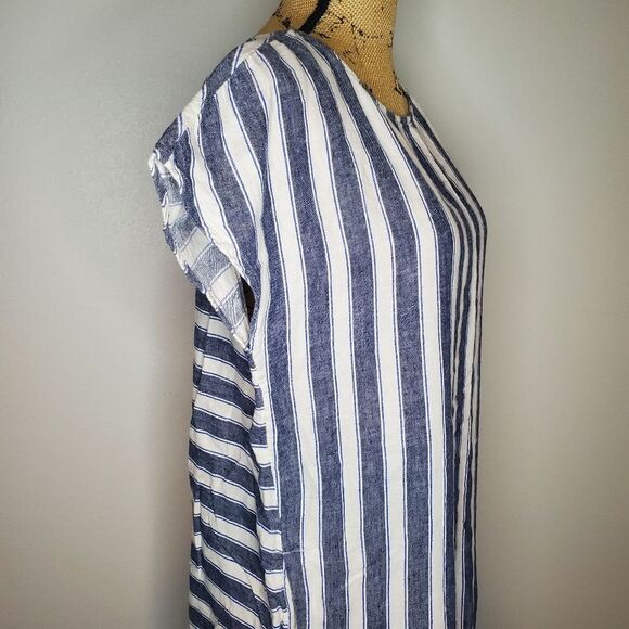 Madewell Striped Play Button Back Linen Blend Dress Size M - Picture 5 of 12